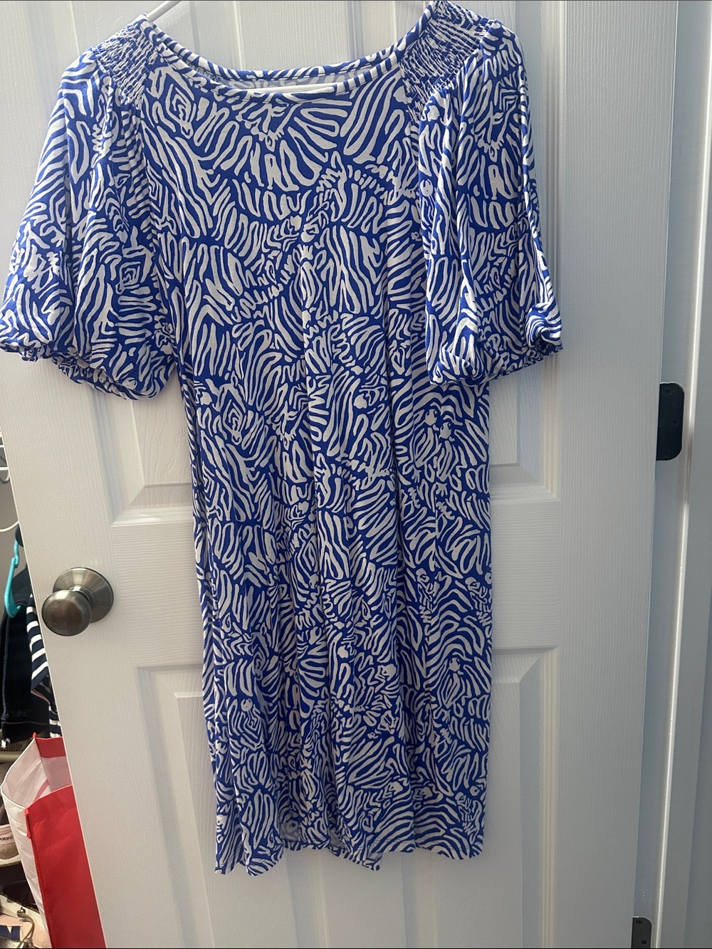 Lilly Pulitzer Blue and White Abstract Zebra-Style Dress